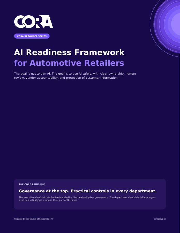 Cover of CORA's AI Readiness Framework for Automotive Retailers